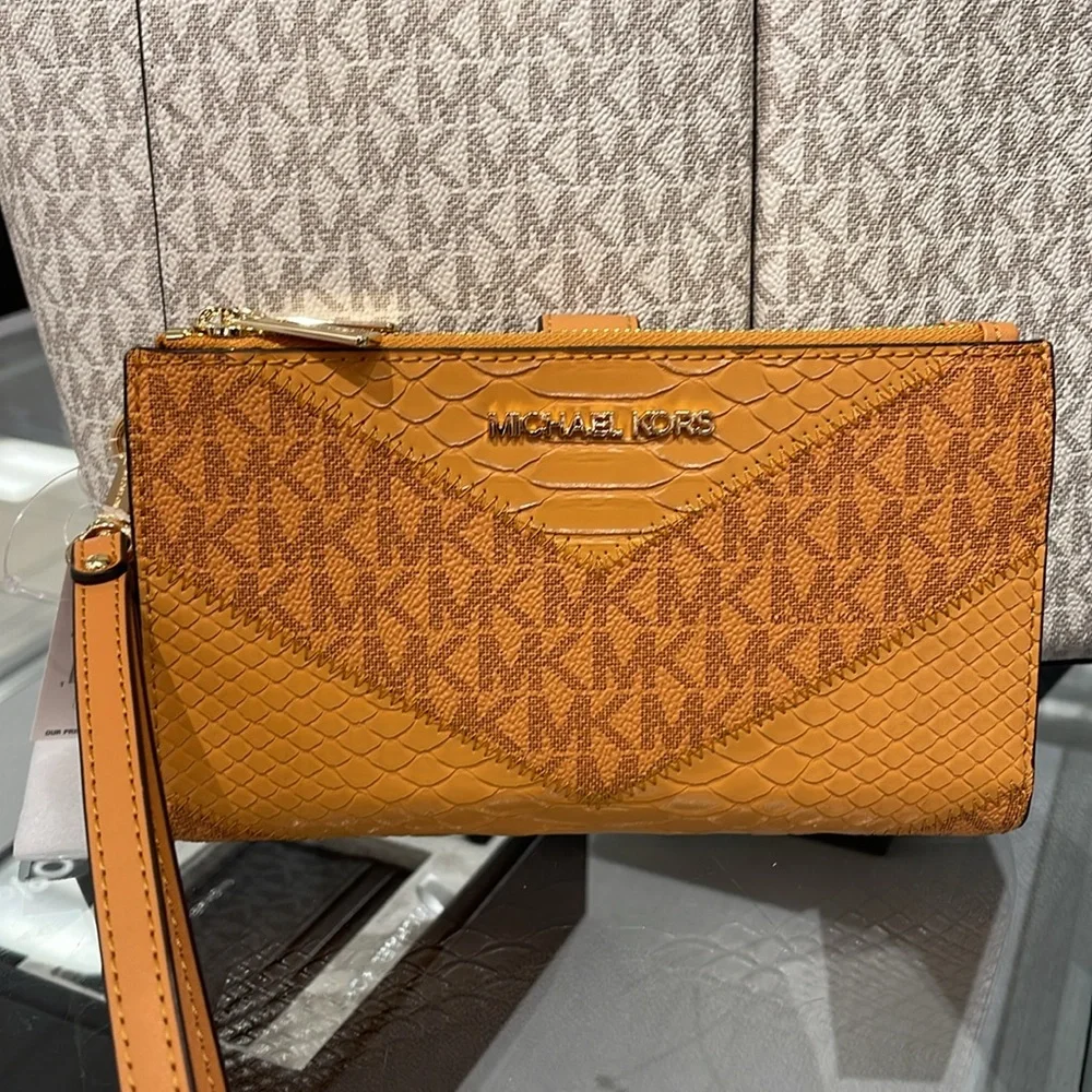 MICHAEL KORS JST LG DOUBLE ZIP WRISTLET WALLET PHONE HOLDER Cider Multi NWT